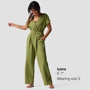 Backcountry Sleeveless Cotton Gauze Jumpsuit Olive Green Gorpcore Earth Tones